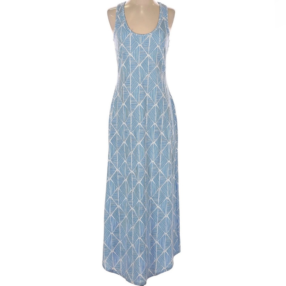 Mahi Gold Blue & White Geometric Pattern Maxi Dress. XS and in great condition.
